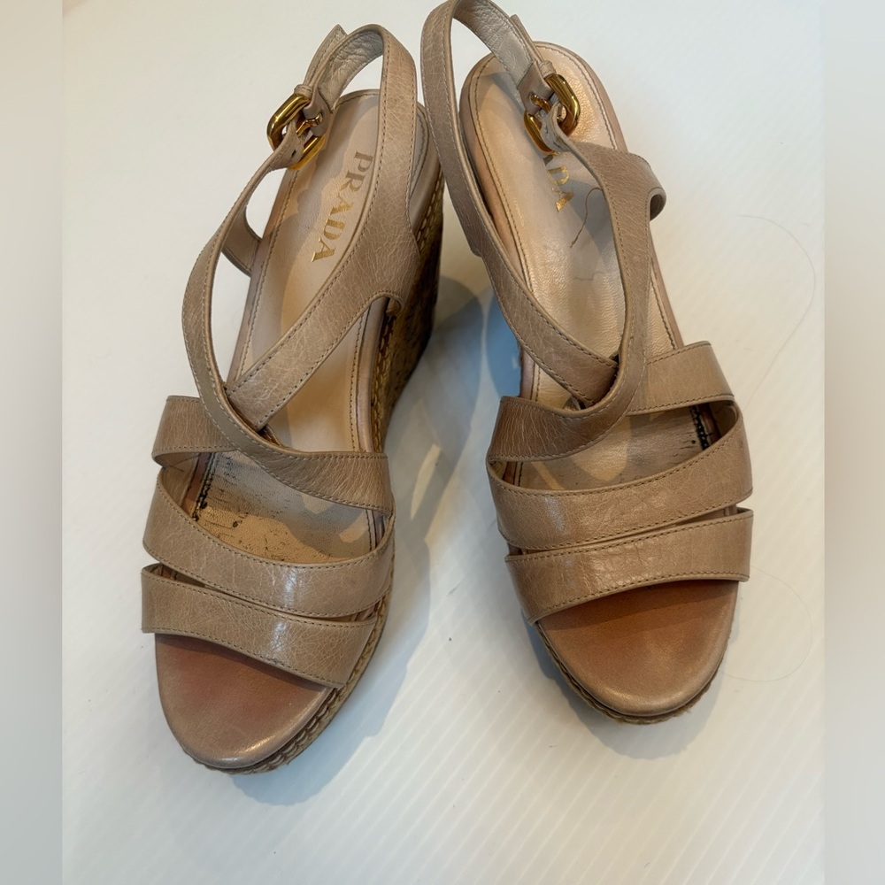 Prada Women's Beige Wedge Sandals